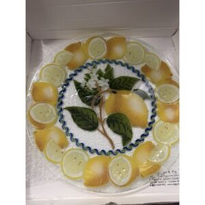 Peggy Karr Fused Art Glass Lemons Blossoms & Leaves Round Plate 11.25" EUC